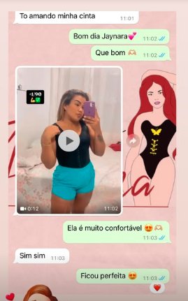 Conversa no WhatsApp: cliente manda vídeo vestindo a cinta e diz que está amando