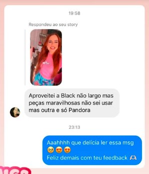 Mensagem no Instagram: cliente diz que não larga mais as peças e que agora só usa Pandora